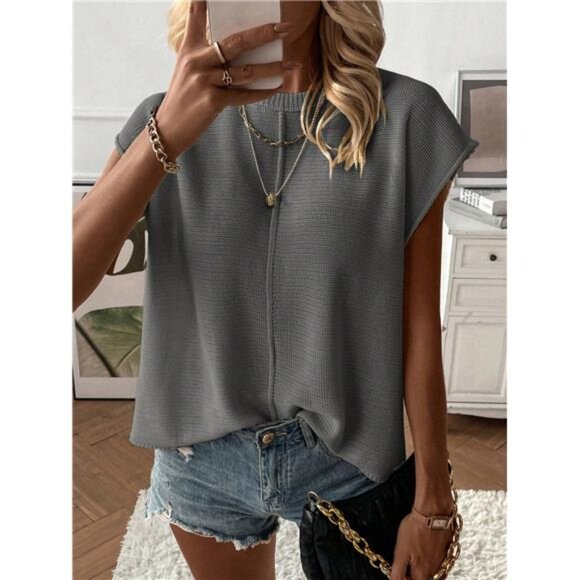 Women Solid Color Round Neck Loose Casual Sweater Vest, Autumn/Winter - Picture 1 of 6